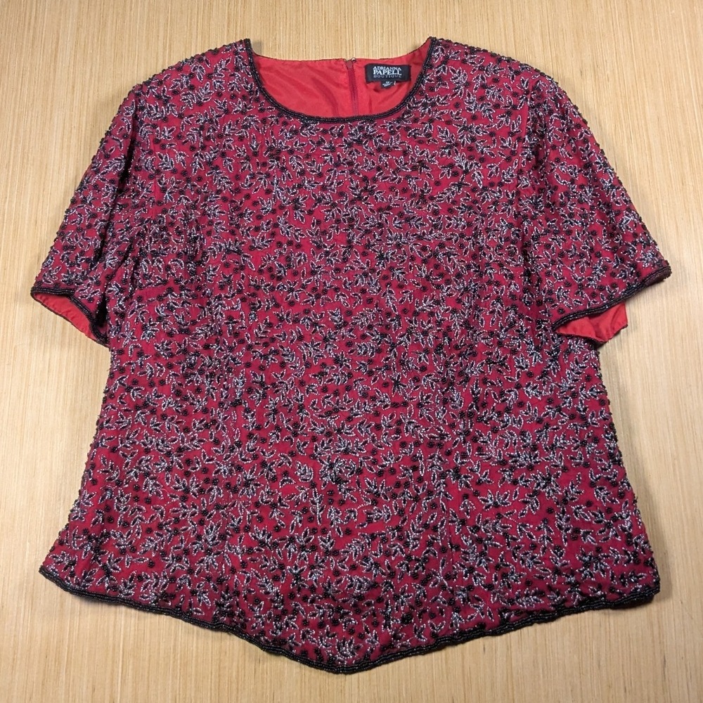 Adrianna Papell Boutique Silk Beaded Top ‎ Party Cocktail Blouse Womens 1X